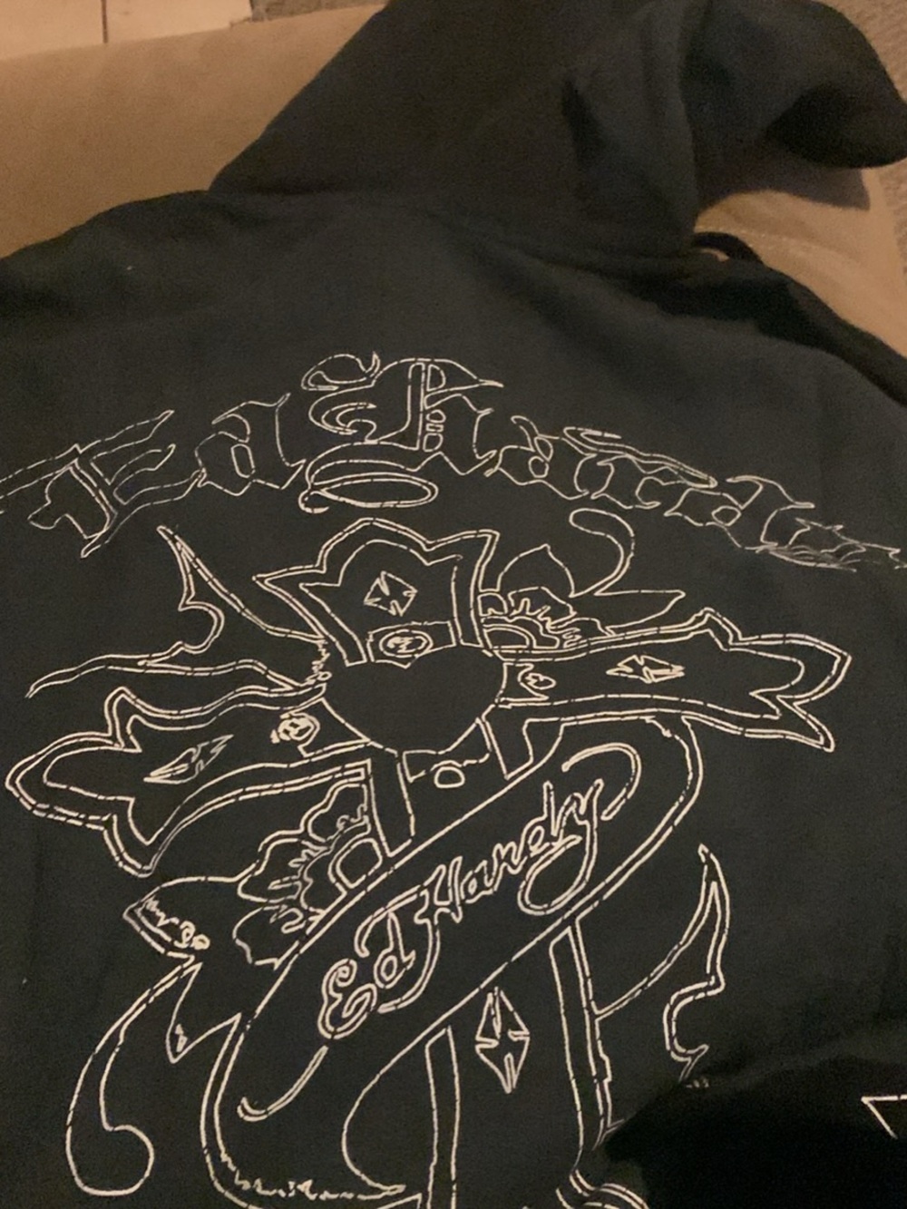 Ed Hardy Black Zip-Up Sweater with White Graphic